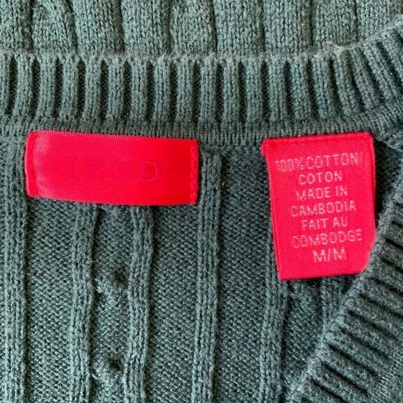 IZOD Cotton Cable-Knit Green Sweater Size M - Picture 5 of 6